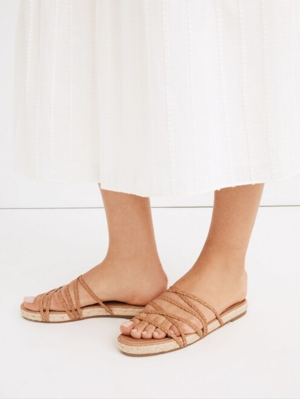 Madewell Kathryn Brown Leather Strappy Braided Woven Espadrille Slide Sandals